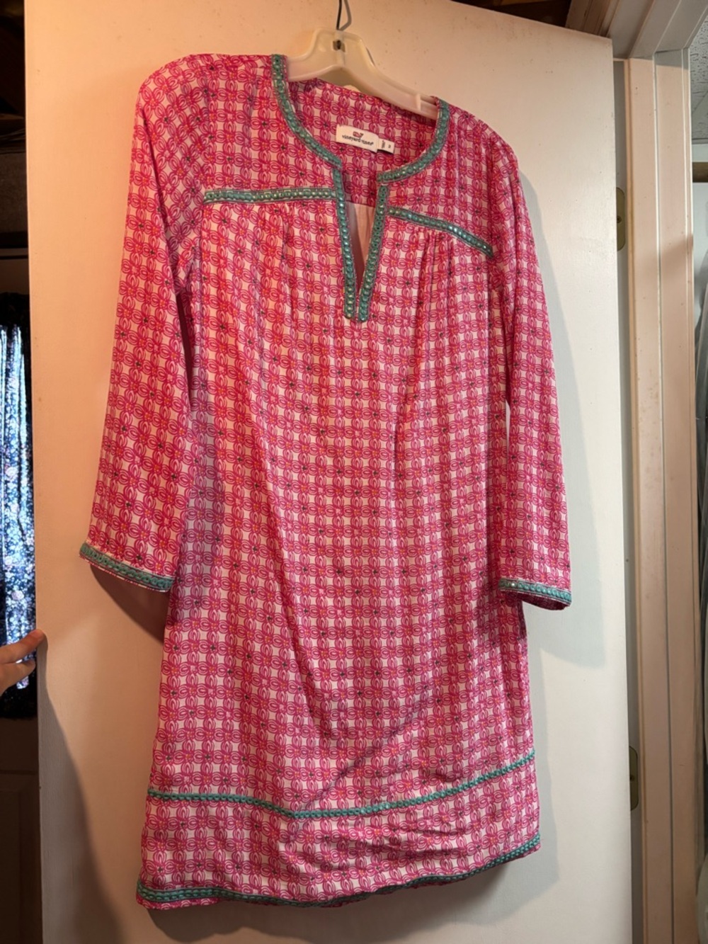 Vineyard Vines Pink Printed dress with Teal Trim